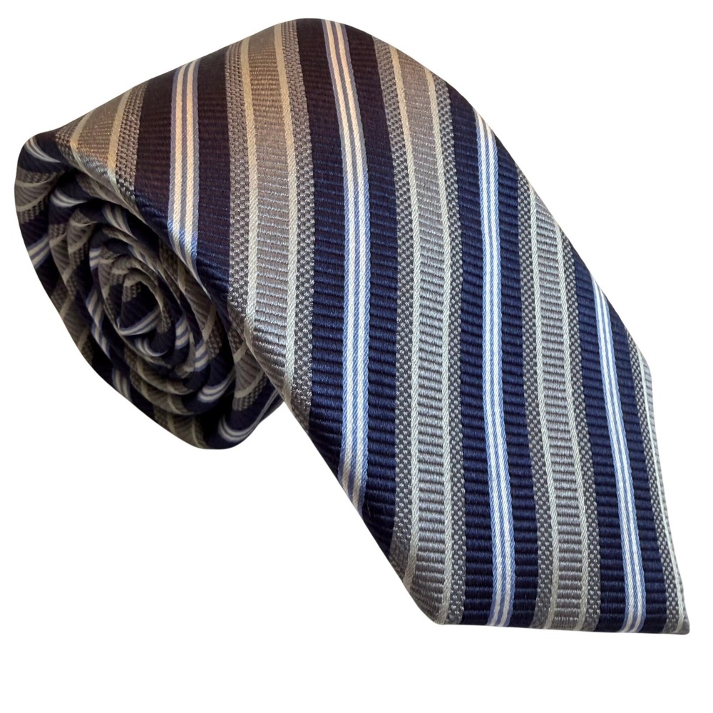 Nordstrom Mens Shop Tie Blue Silver Grey Striped 100% Silk Classic Formal Tie